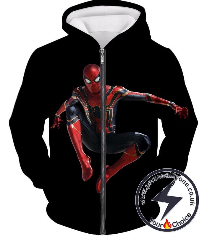 Awesome New Homecoming Spiderman Suit Black[] Action Zip Up Hoodie